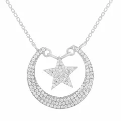 14KT DIAMOND CRESCENT & STAR NECKLACE D.37