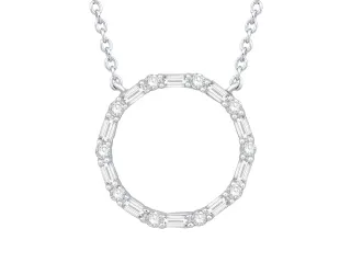 14KT DIAMOND ROUND & BAGUETTE CIRCLE PENDANT D.20-WG