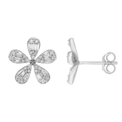 14KT DIAMOND 5 PETAL FLOWER EARRINGS D.50-WG