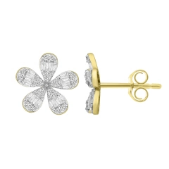 14KT DIAMOND 5 PETAL FLOWER EARRINGS D.95-YG