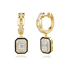 14KT DIAMOND EMETTE DROP EARRINGS WITH ENAMEL D.45-YG