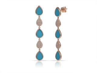 14KT DIAMOND & TURQUOISE 5 PEAR DROP EARRINGS D.30-PG