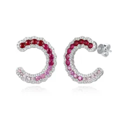 14KT DIAMOND & SHADED RUBY HALF ROUND EARRINGS D.55 R.1.70CT
