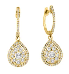 14KT DIAMOND PEAR SHAPED FLORAL CLUSTER DROP EARRINGS D.1.00CT-YG