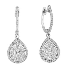 14KT DIAMOND PEAR SHAPED FLORAL CLUSTER DROP EARRINGS D.1.00CT