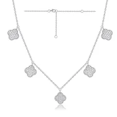 14KT DIAMOND 5 CLOVERS DROP NECKLACE D.50-WG