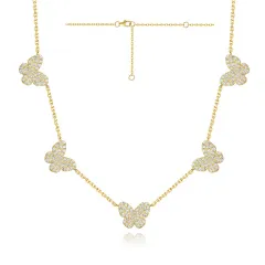 14KT DIAMOND 5 BUTTERFLY NECKLACE D.75-YG