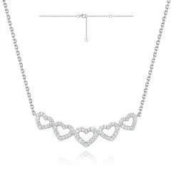 14KT DIAMOND 5 OPEN HEART NECKLACE D.22