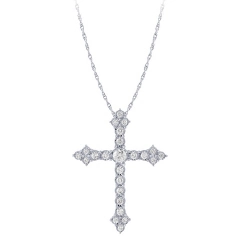 14KT DIAMOND ILLUSION SET CROSS PENDANT D.1.00CT 37MM X 19MM