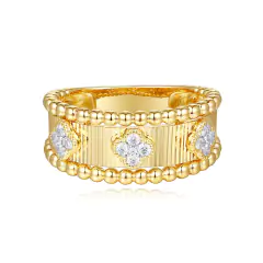 14KT DIAMOND FLUTED CLOVERS RING D.20-YG