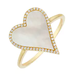 14KT DIAMOND & MOTHER OF PEARL HEART SHAPED RING D.12 MP.62CT-YG